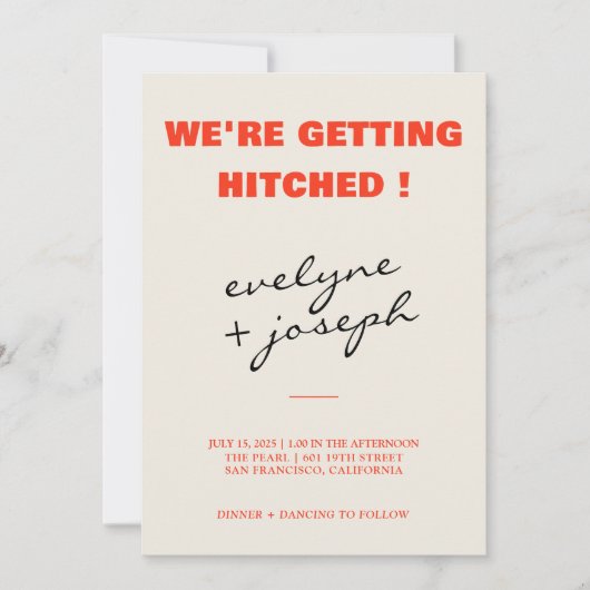 モダンファンキーユニークカラフルレトロ結婚おもしろい 招待状 (正面)