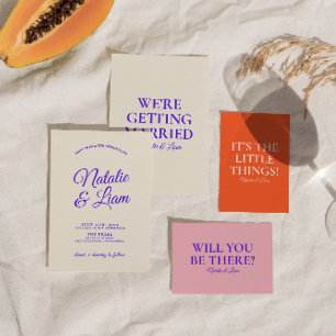 モダンファンキーユニークカラフルレトロ結婚おもしろい 招待状