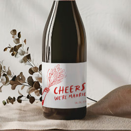 モダンファンキーレトロ結婚レッド スパークリングワインラベル