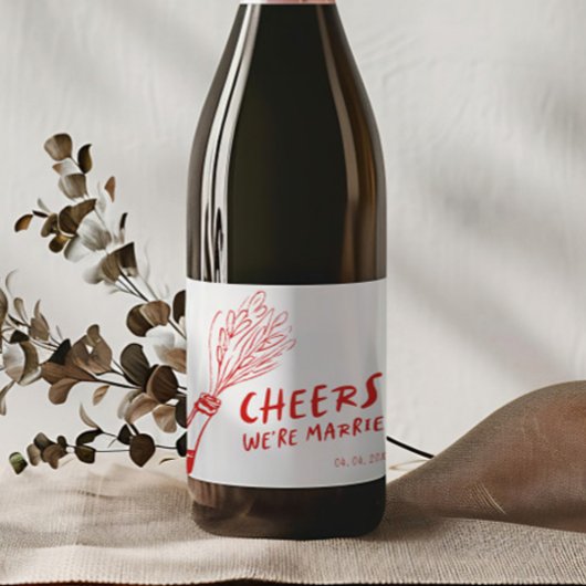 モダンファンキーレトロ結婚レッド スパークリングワインラベル