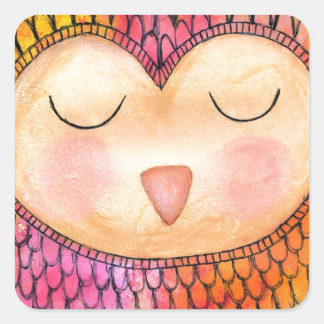 モダンファンキー眠いフクロウ絵画ミッド スクエアシール
