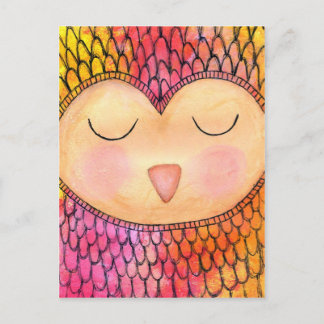 モダンファンキー眠いフクロウ絵画ミッド ポストカード