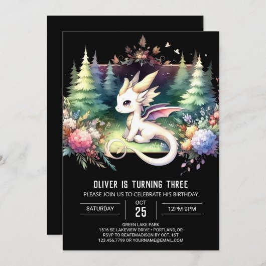 モダンファンタジードラゴン誕生日 招待状 (正面/裏面)