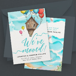 モダンファンタジー移動自宅の新しい住所の水色 案内状