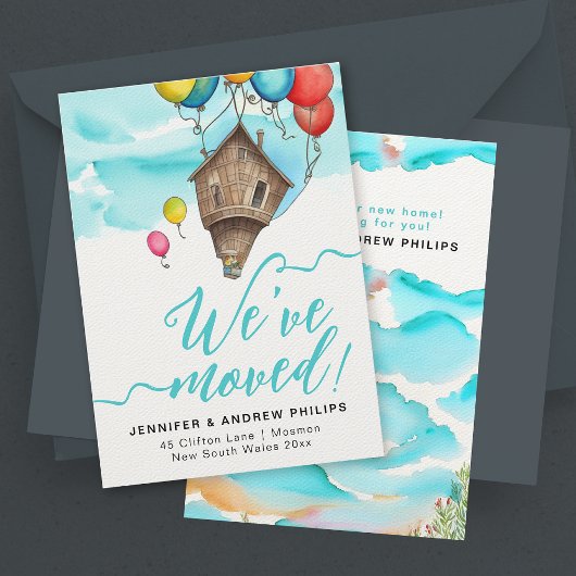 モダンファンタジー移動自宅の新しい住所の水色 案内状