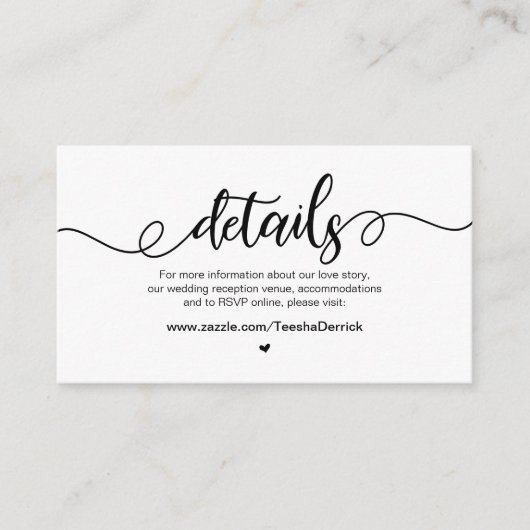 モダンファ素朴ーム、ブラック・フォント結婚、詳細 エンクロージャーカード (正面)