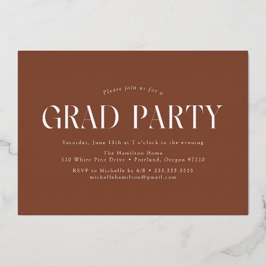 モダンフィルムストリップブラウン6写真卒業パーティー 箔招待状 (裏面)