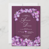 モダンフィン素朴パープル薄紫アーチフローラ結婚ズ 招待状 (正面)