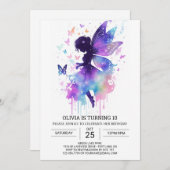 モダンフェアリーコア誕生日魔法 招待状 (正面/裏面)