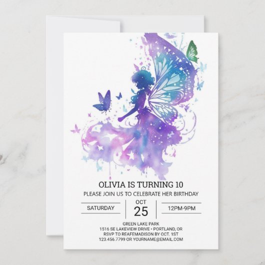 モダンフェアリーコア誕生日 招待状 (正面)