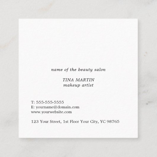 モダンフェイクエレガントシルバーリップのメイクアップアーティスト スクエア名刺 (裏面)