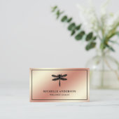 モダンフェイクエレガントバラゴールドフォイルドラゴンフライ 名刺 (スタンド正面)