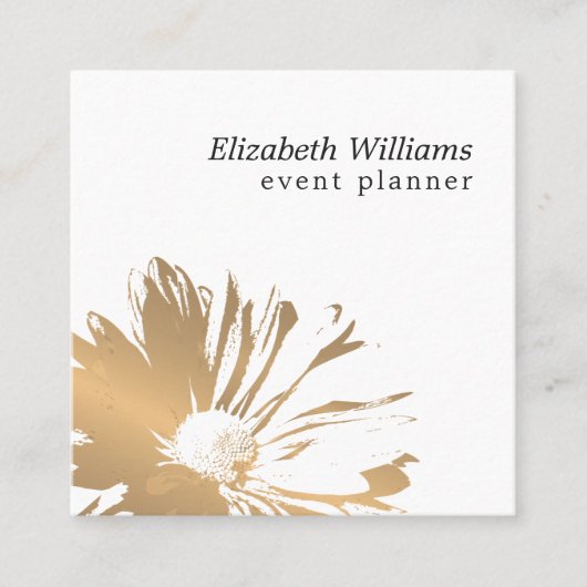 モダンフェイクエレガント金ゴールドフローライベントプランナー スクエア名刺 (正面)
