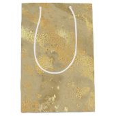 モダンフェイクエレガント金ゴールド水彩大理石パターン ミディアムペーパーバッグ (正面)