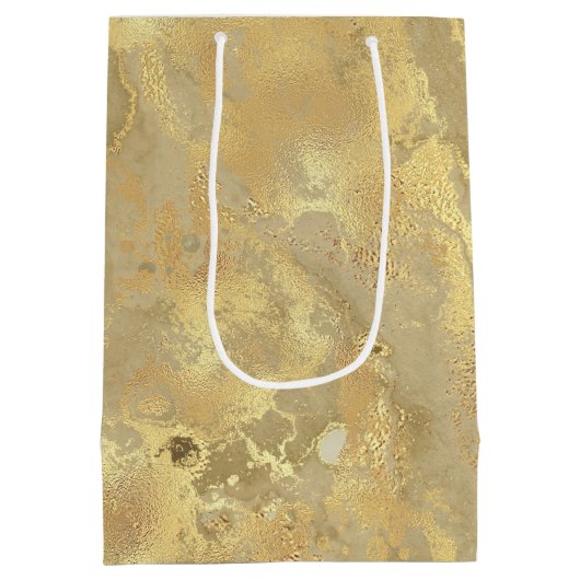 モダンフェイクエレガント金ゴールド水彩大理石パターン ミディアムペーパーバッグ (裏面)