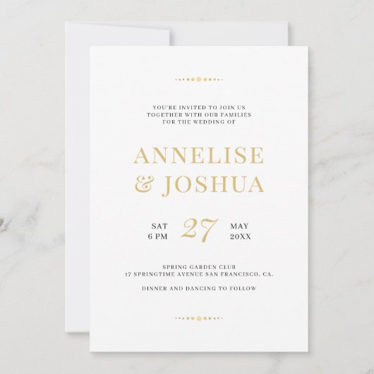 モダンフェイクエレガント金ゴールド結婚タイポグラフィ 招待状 (正面)