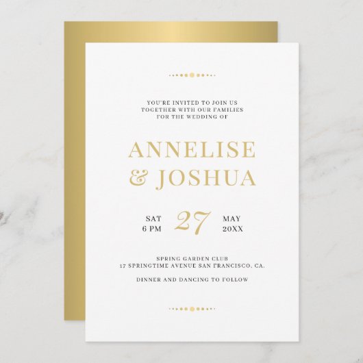 モダンフェイクエレガント金ゴールド結婚タイポグラフィ 招待状 (正面/裏面)