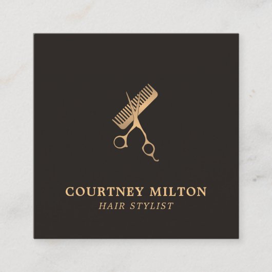 モダンフェイクエレガント金ゴールド スクエア名刺 (正面)