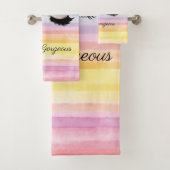 モダンフェイクカッコいいラッシュレインボーストライプズ バスタオルセット (インサイチュ)