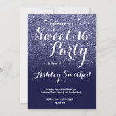 モダンフェイクガーリーネイビーグリッターグラデーションスウィート16 招待状 (正面)