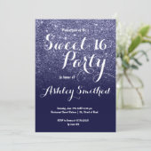 モダンフェイクガーリーネイビーグリッターグラデーションスウィート16 招待状 (スタンド正面)