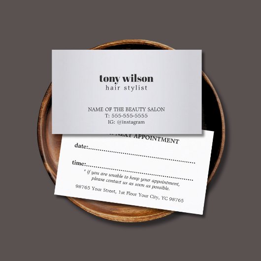 モダンフェイクシンプル銀美容師アポイントメント 予約カード