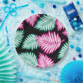 モダンフェイクネオンピンク緑トロパル離れコー ペーパープレート (パーティー)