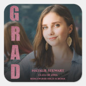 モダンフェイクバラ金ゴールドはっきりしたフォント写真卒業 スクエアシール (正面)