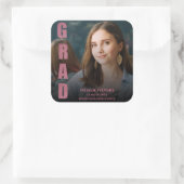 モダンフェイクバラ金ゴールドはっきりしたフォント写真卒業 スクエアシール (バッグ)