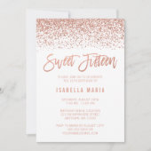 モダンフェイクバラ金ゴールドグリッタースウィート15誕生日 招待状 (正面)