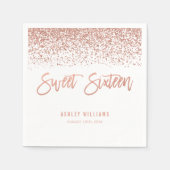 モダンフェイクバラ金ゴールドグリッタースウィート16誕生日 スタンダードカクテルナプキン (正面)