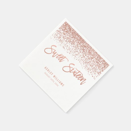 モダンフェイクバラ金ゴールドグリッタースウィート16誕生日 スタンダードカクテルナプキン (角)