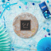 モダンフェイクバラ金ゴールドマーブルモノグラム結婚ズ ペーパープレート (パーティー)