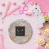 モダンフェイクバラ金ゴールドマーブルモノグラム結婚ズ ペーパープレート (パーティー)