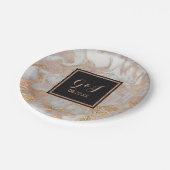 モダンフェイクバラ金ゴールドマーブルモノグラム結婚ズ ペーパープレート (アングル)