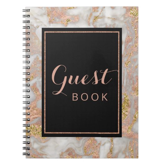 モダンフェイクバラ金ゴールドマーブル結婚ズゲストブック ノートブック (正面)