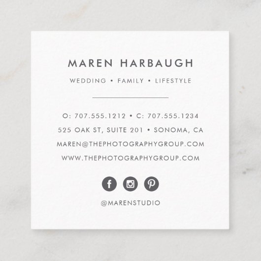 モダンフェイクバラ金ゴールド写真家ロゴ スクエア名刺 (裏面)