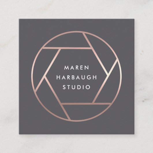 モダンフェイクバラ金ゴールド写真家ロゴ スクエア名刺 (正面)