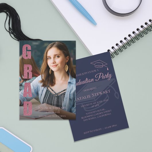 モダンフェイクバラ金ゴールド大学院写真卒業 招待状