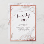 モダンフェイクバラ金ゴールド大理石21歳の誕生日パーティー 招待状 (正面/裏面)