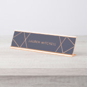 モダンフェイクバラ金ゴールド幾何学的オン真夜中ブルー デスクネームプレート (正面)