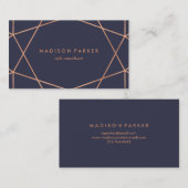 モダンフェイクバラ金ゴールド幾何学的オン真夜中ブルー 名刺 (正面/裏面)