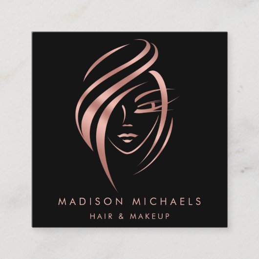 モダンフェイクバラ金ゴールド抽象芸術ヘアメイクアップ スクエア名刺 (正面)