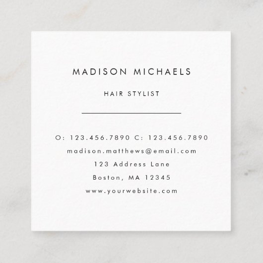 モダンフェイクバラ金ゴールド抽象芸術ヘアメイクアップ スクエア名刺 (裏面)