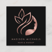 モダンフェイクバラ金ゴールド抽象芸術ヘアメイクアップ スクエア名刺 (正面)