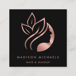 モダンフェイクバラ金ゴールド抽象芸術ヘアメイクアップ スクエア名刺