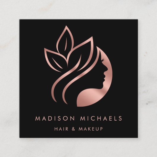 モダンフェイクバラ金ゴールド抽象芸術ヘアメイクアップ スクエア名刺 (正面)