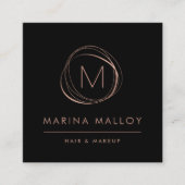 モダンフェイクバラ金ゴールド抽象芸術モノグラム スクエア名刺 (正面)