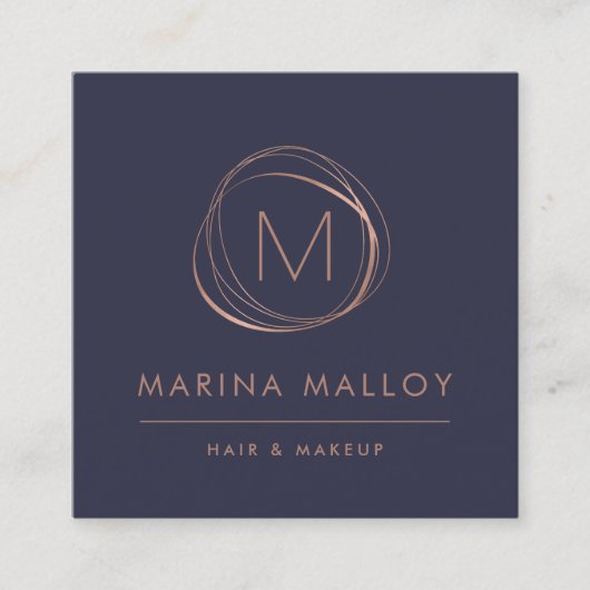 モダンフェイクバラ金ゴールド抽象芸術モノグラム スクエア名刺 (正面)