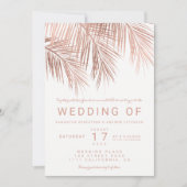 モダンフェイクバラ金ゴールド熱帯のヤシ結婚の木 招待状 (正面)